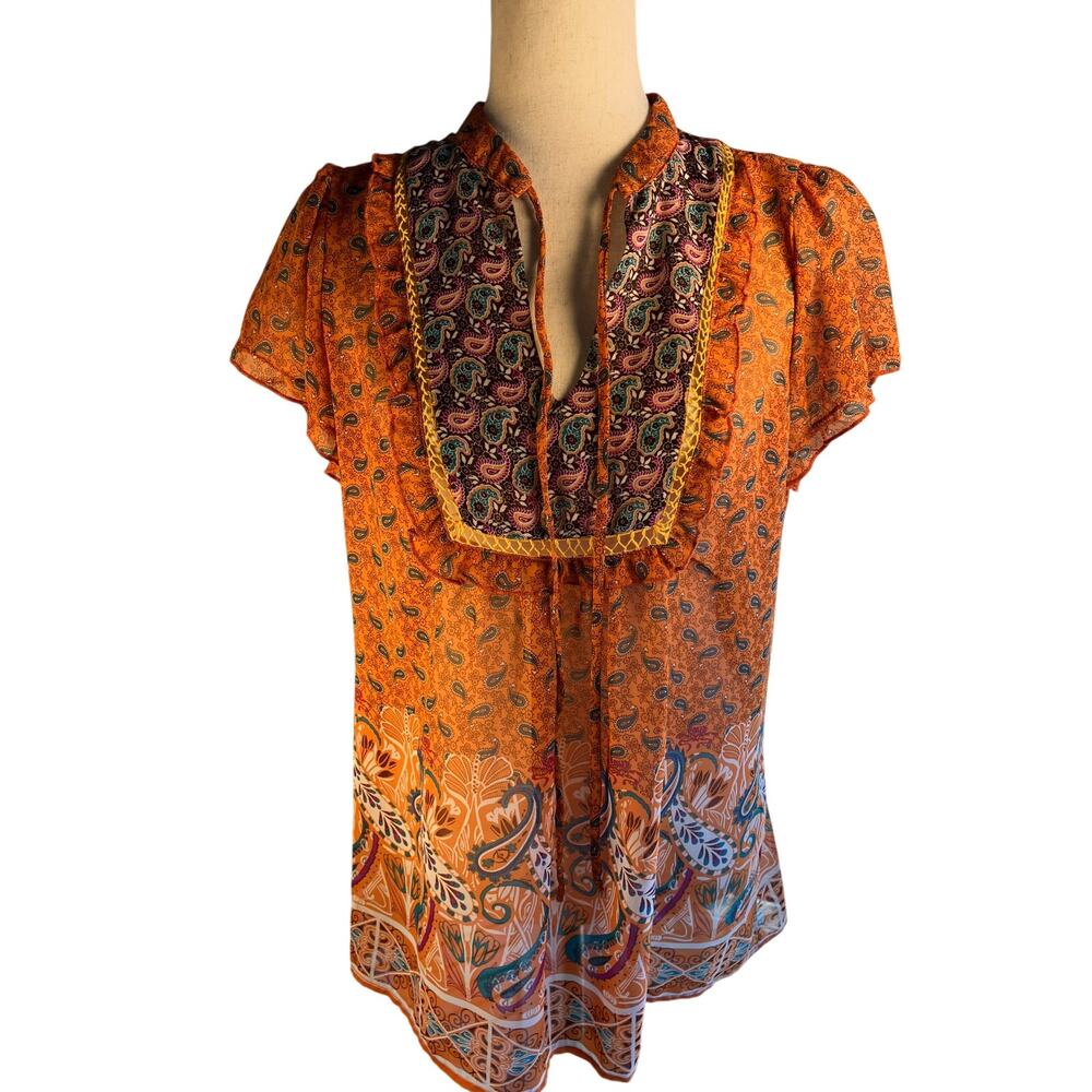 Six Degrees Orange Boho Blouse Womens Size L